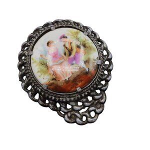 Antique Dress Clip Romantic Scene Clip Ornate Chain Frame Pomerantz Style